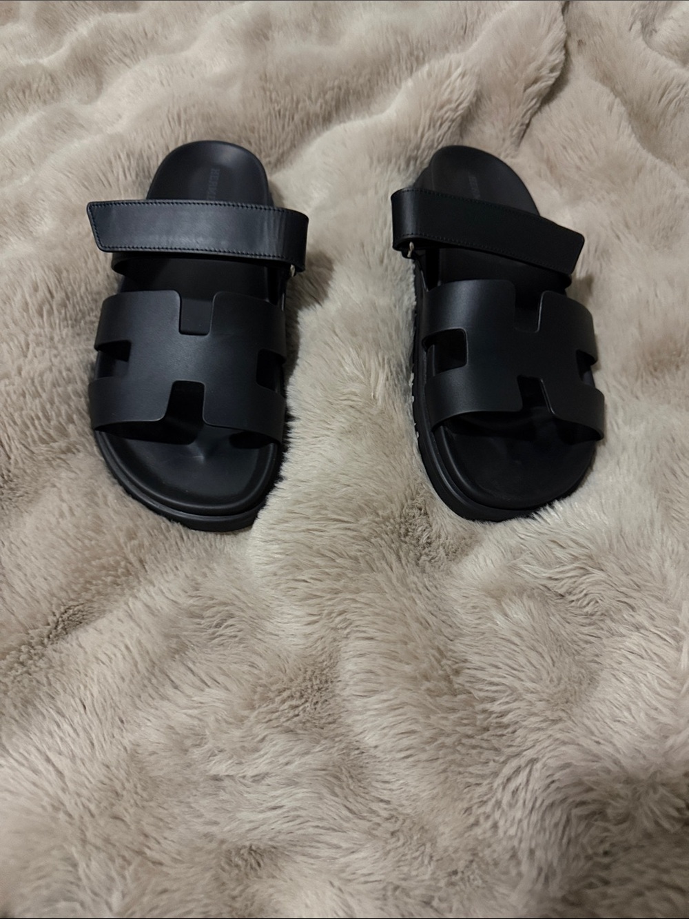 Hermes Black Double-Strap Slide Sandals